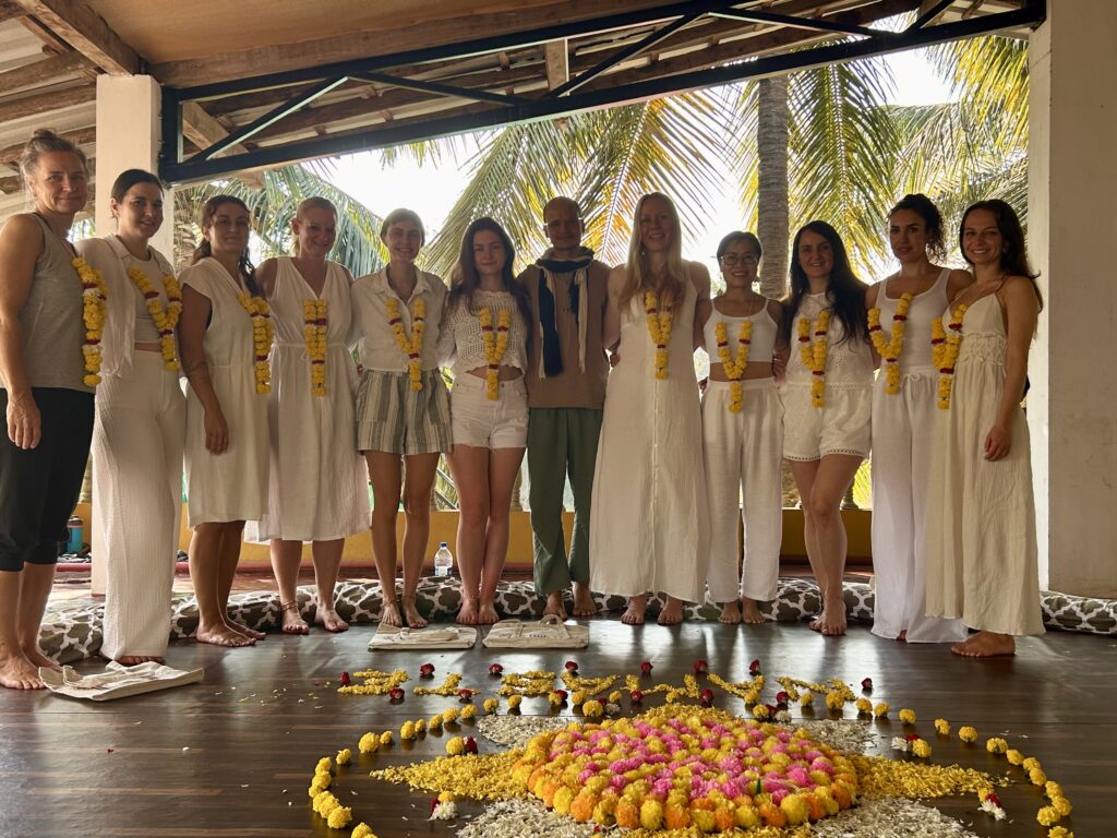 Yoga teacher training students at the opening ceremony in Goa